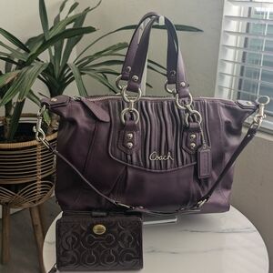 Vintage Coach Ruched Purple Leather Shoulder Bag.